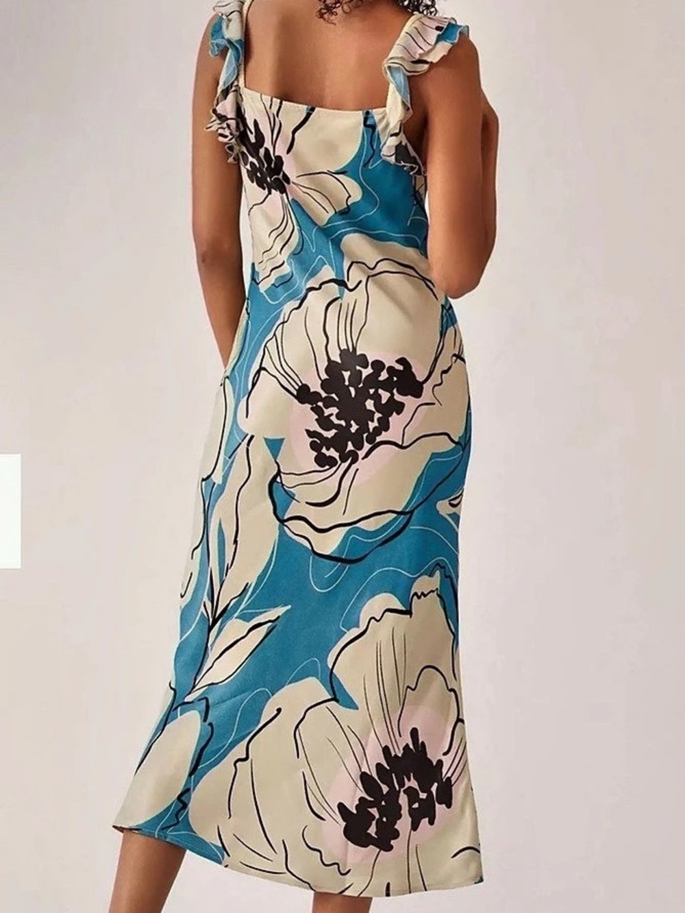 Conditions Apply Floral Ruffle Midi Dress Blue & Cream